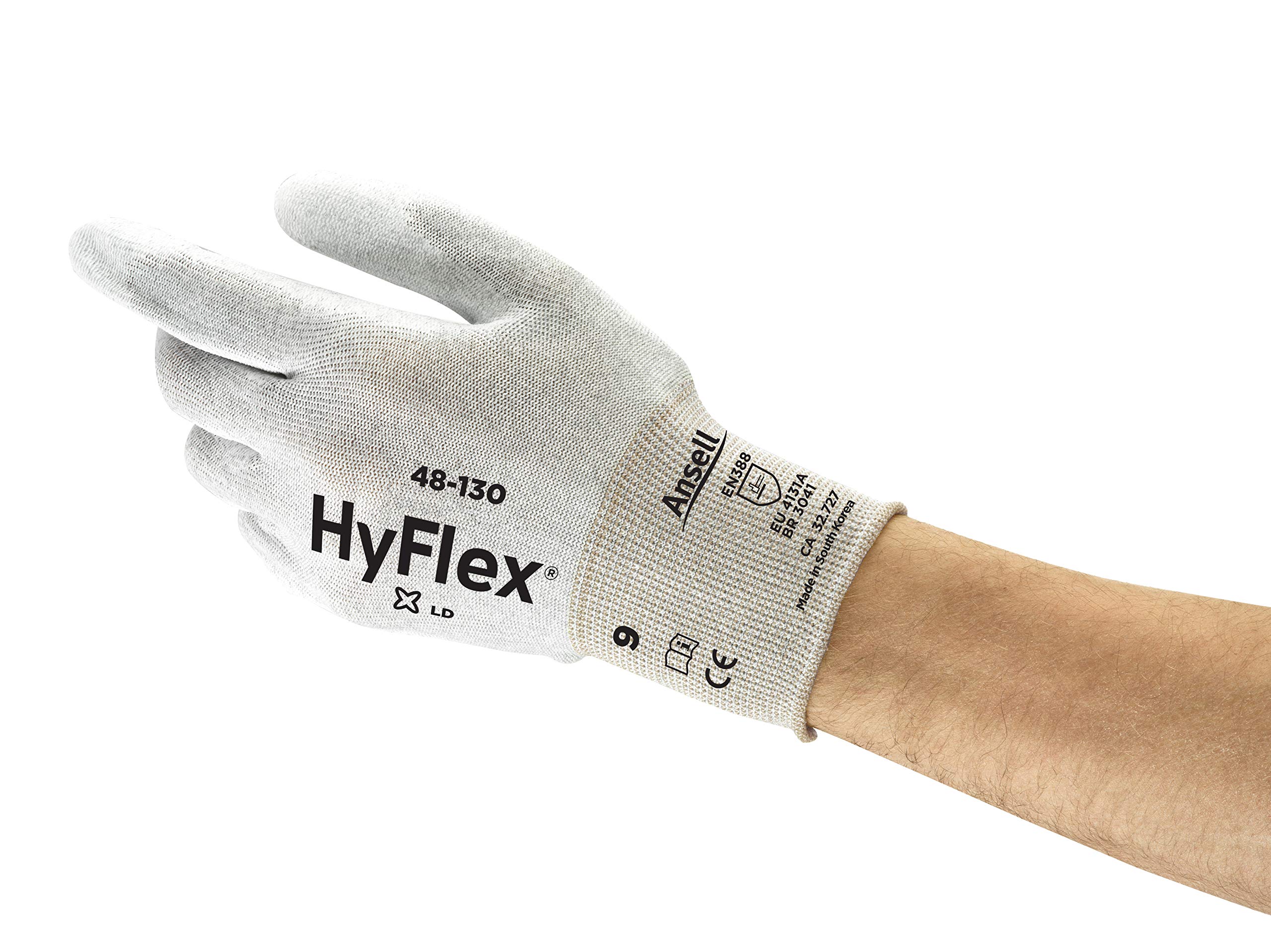 Ansell HyFlex 48-130 Work Gloves for Men and Women, Ultra Light-Weight Design, Multi-Purpose Safety Glove for DIY, House Work and Mechanical Applications, Industrial PPE, White (12 Pairs)