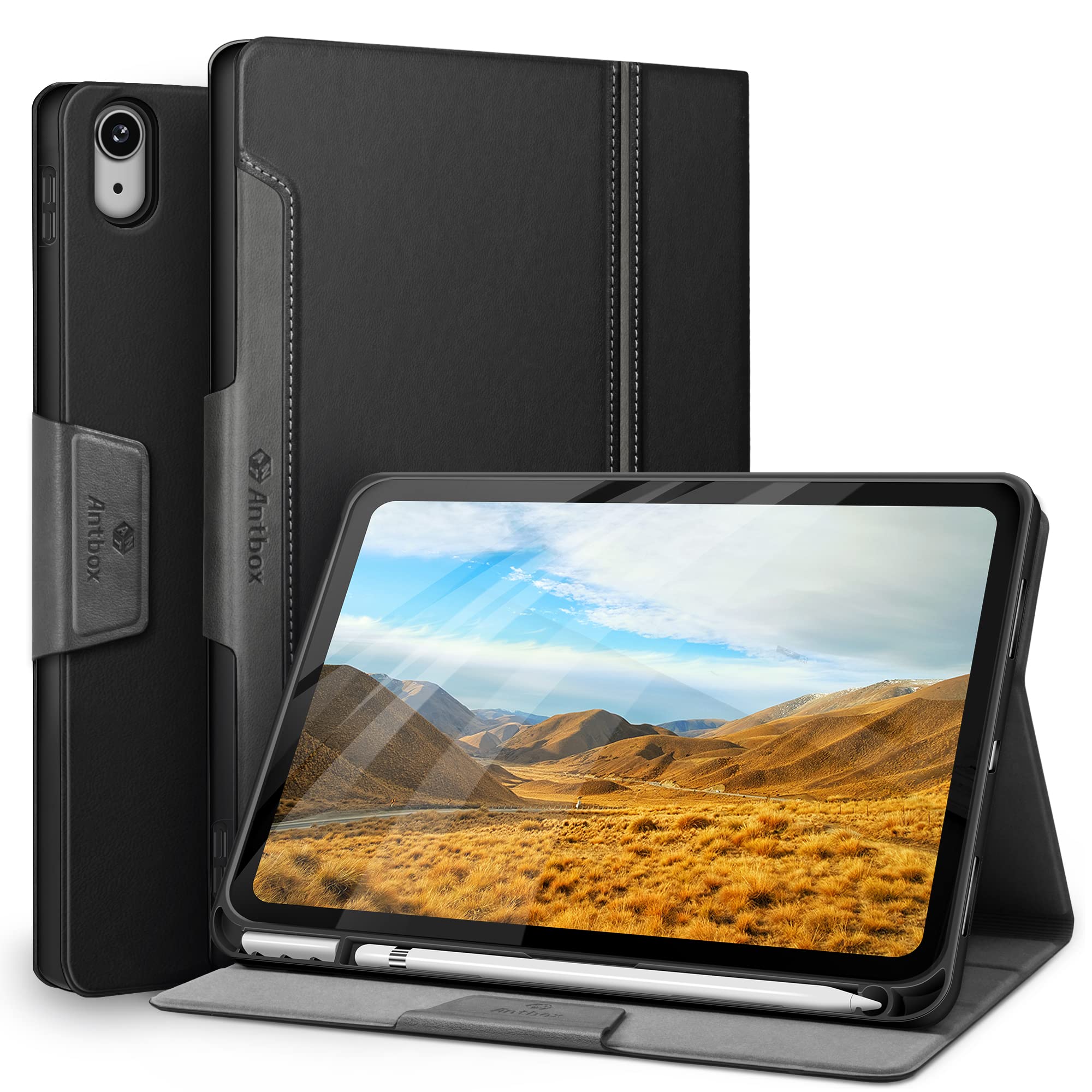 Antbox Case for iPad (A16) 11th Generation 11'' 2025/ iPad 10th Generation 10.9'' 2022 with Built-in Pencil Holder Auto Sleep/Wake Function PU Leather Smart Cover (Black) โ image 1