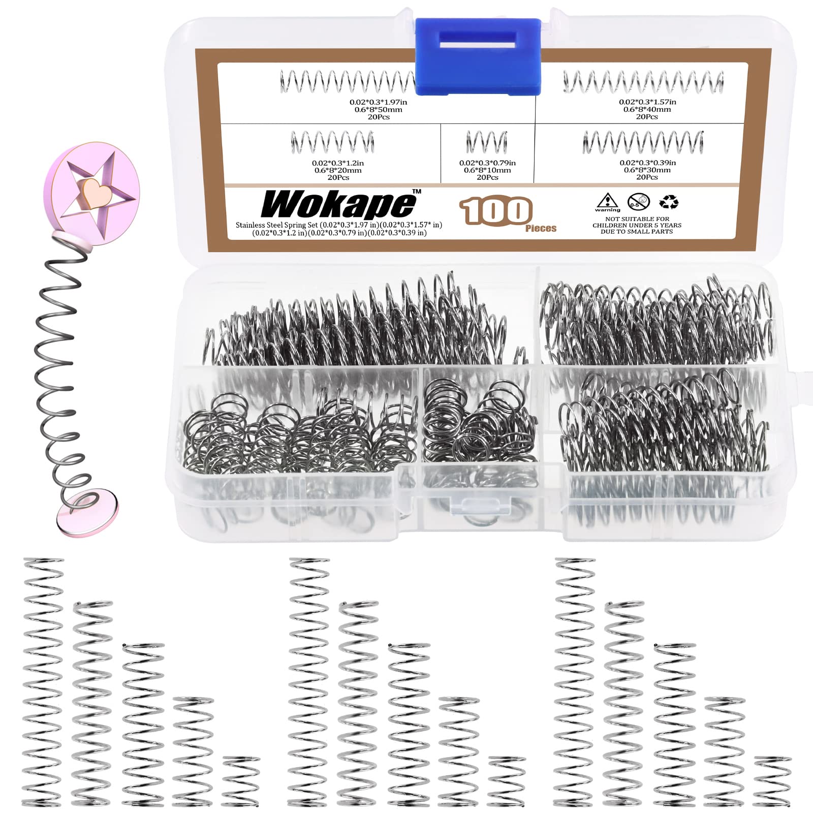 Wokape 100Pcs Compression Springs Assortment Kit, 5