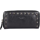 VILENCA HOLLAND Vintage Genuine Italian Leather Boho Studded Wallet – Zipper Coin Purse & Credit Card Holder for Women (Black)