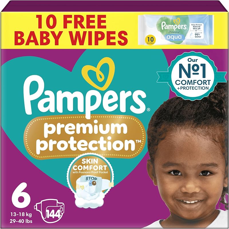 Pampers Premium Protection Size 6 Nappies 144 13-18kg Monthly Pack