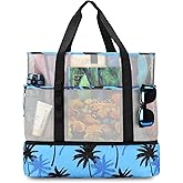 UYLIA Beach Bag with Cooler,Mesh Beach Bags for Women Sandproof for Pool and Swimming Travel Daily with Durable 8 Pocket
