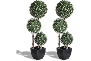 momoplant 2 Pack -35Inch/Triple Ball White Fruit Artificial Topiary Plant Topiaries Ball Tree -Triple Ball Boxwood- Boxwood Indoor/Outdoor Topiaries Trees - Artificial Outdoor Plants Decor