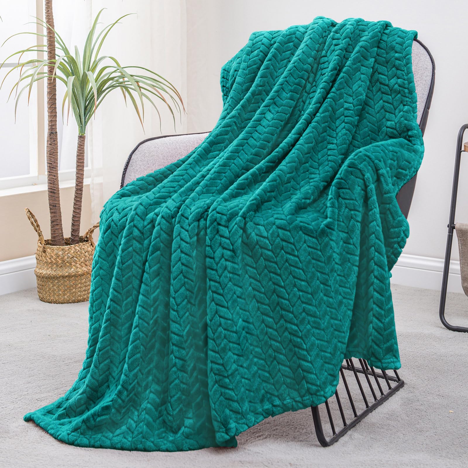 Photo 1 of Exclusivo Mezcla Teal Fleece Throw Blanket for Couch and Bed, 50x70 Inches Soft Cozy Jacquard Flannel Blankets, Lightweight Fuzzy Plush Warm Throws for All Seasons