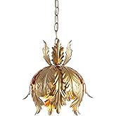 JONATHAN Y 12" Gold 1-Light Iron Pendant Light, Adjustable Height Lotus Leaf Design Hanging Fixture for Bathroom Hallway, Cla