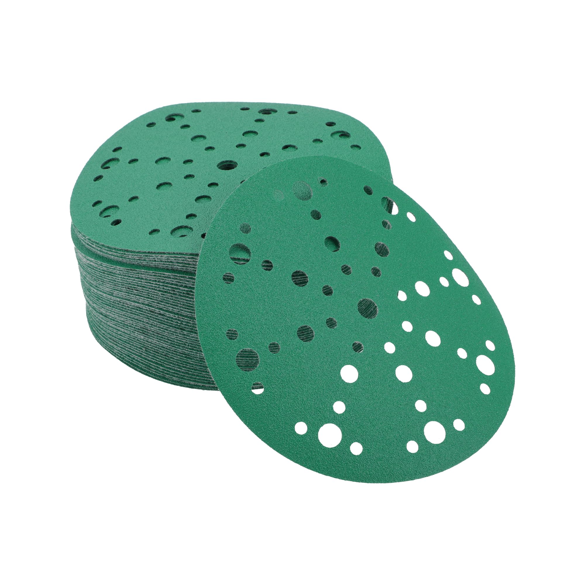 A ABSOPRO Sanding Discs 6 Inch 49 Hole 120 Grit Round Hook and Loop Sandpaper Aluminum Oxide Green 50pcs
