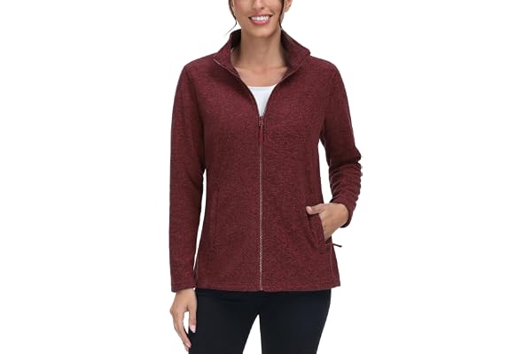 TACVASEN Women's Full Zip Fleece Jacket Lightweight Jacket Womens Winter Warm Coats with 2 Zipper Pockets