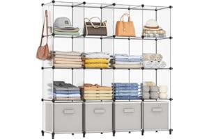 HOMIDEC Closet Organizers and Storage, 16 Cube Storage Organizer, Closet Organizer Bookshelf Cubes Shelves for Clothes, Bedroom, Kids Room, Bathroom, Wardrobe, Garment Racks, Transparent