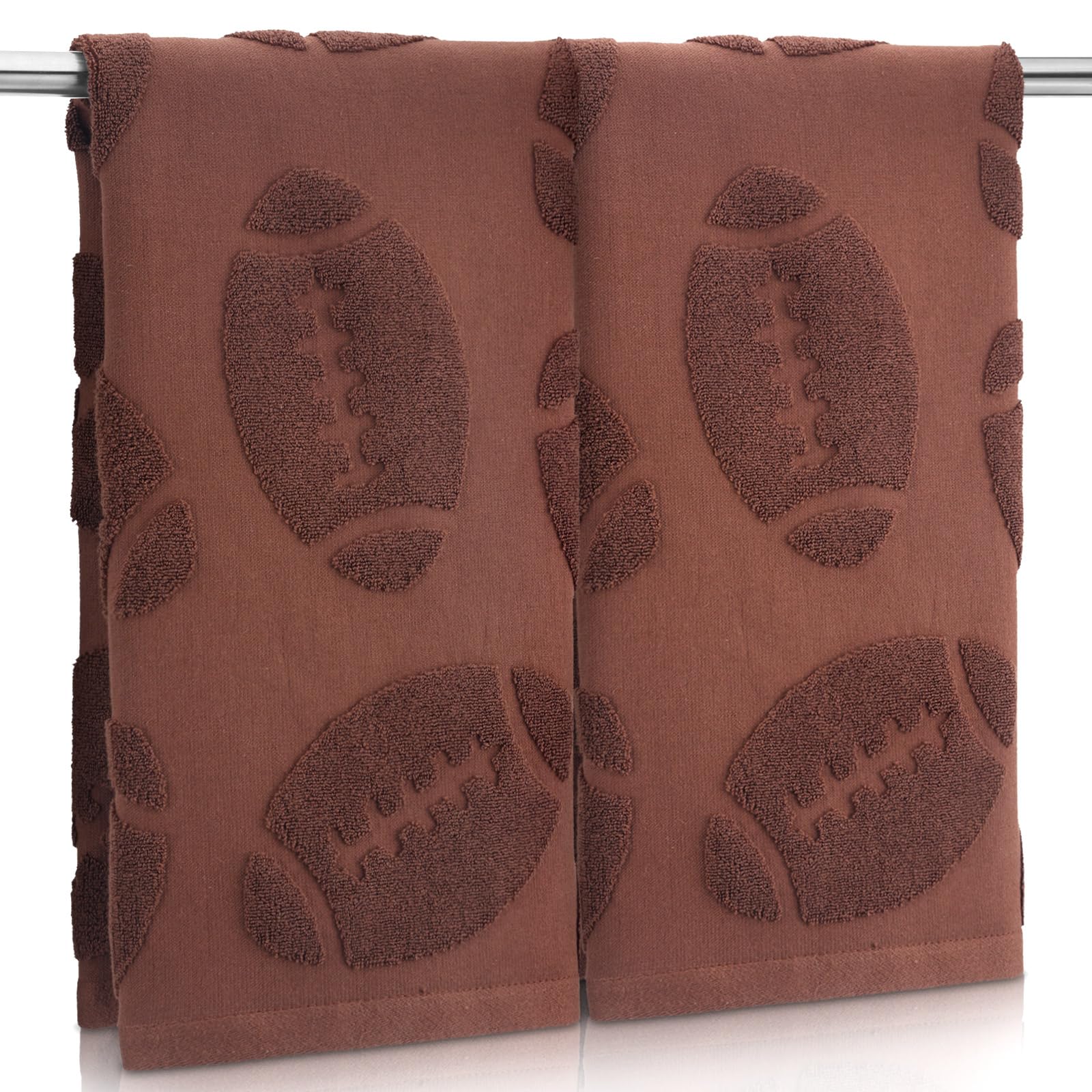 Photo 1 of 2 Pcs Football Hand Towels Cotton Absorbent Kitchen Towels Football Jacquard Weave Washcloths for Bathroom Decor Cleaning Cooking Hand Drying 14 x 29 Inch