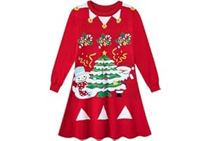 ALLIFly Little Girls Christmas Dress Winter Knit Sweater Dresses Long Sleeve Xmas Gifts 4-11 Years
