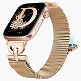 BEEXI Stainless Steel Magnetic Loop Compatible with Apple Watch Band 38mm 40mm 41mm 42mm Women Metal Mesh D-shaped Clasp Strap for iWatch SE Series 10/9/8/7/6/5/4/3/2/1/Ultra(1/2) Rose Gold