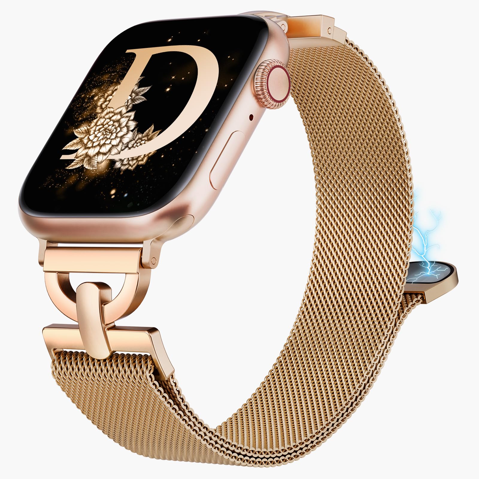 Photo 1 of BEEXI Stainless Steel Magnetic Loop Compatible with Apple Watch Band 42mm 44mm 45mm 46mm 49mm Women Metal Mesh D-shaped Clasp Strap for iWatch SE Series 10/9/8/7/6/5/4/3/2/1/Ultra(1/2) Rose Gold