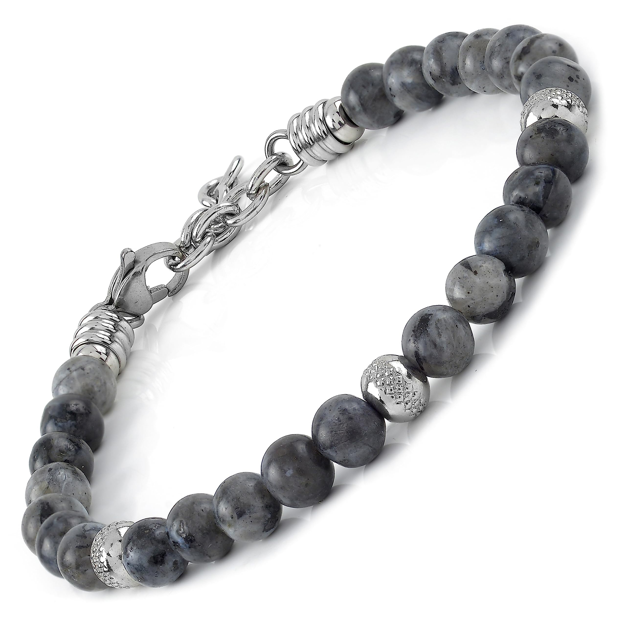 10:10 Jewels Men's and Women's Bracelet with 0,25 inch Natural Labradorite Stones, Male or Female Bracelet with Diamond Beads in Stainless Steel and Very Resistant, Made in Italy