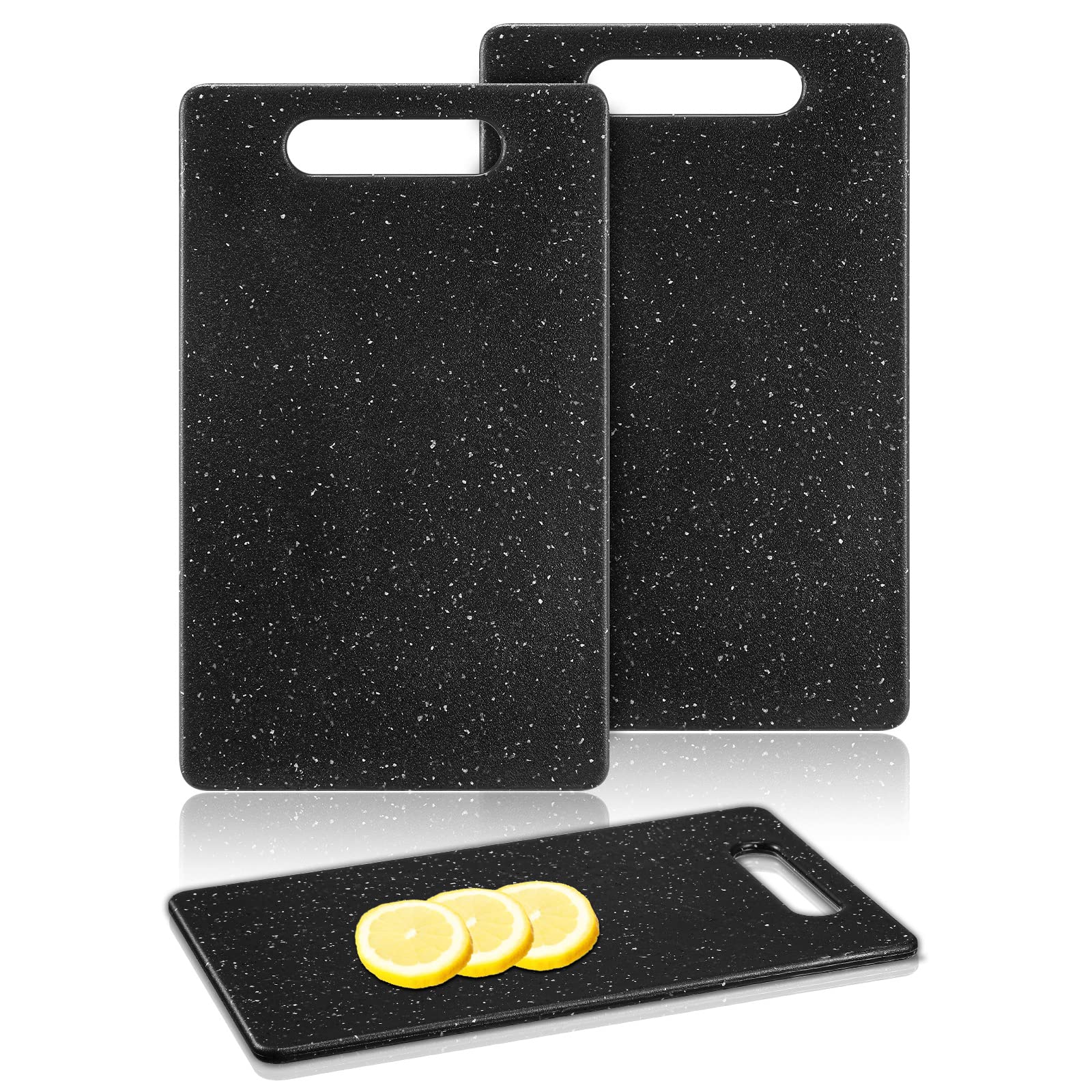 Photo 1 of Lounsweer 2 Pcs Small Cutting Board for Kitchen Mini Plastic Cutting Board Set Bar Dishwasher Safe Granite Color Food for Camping Food Fruits Prep Vegetables Easy Grip(6" x 10",Black)
