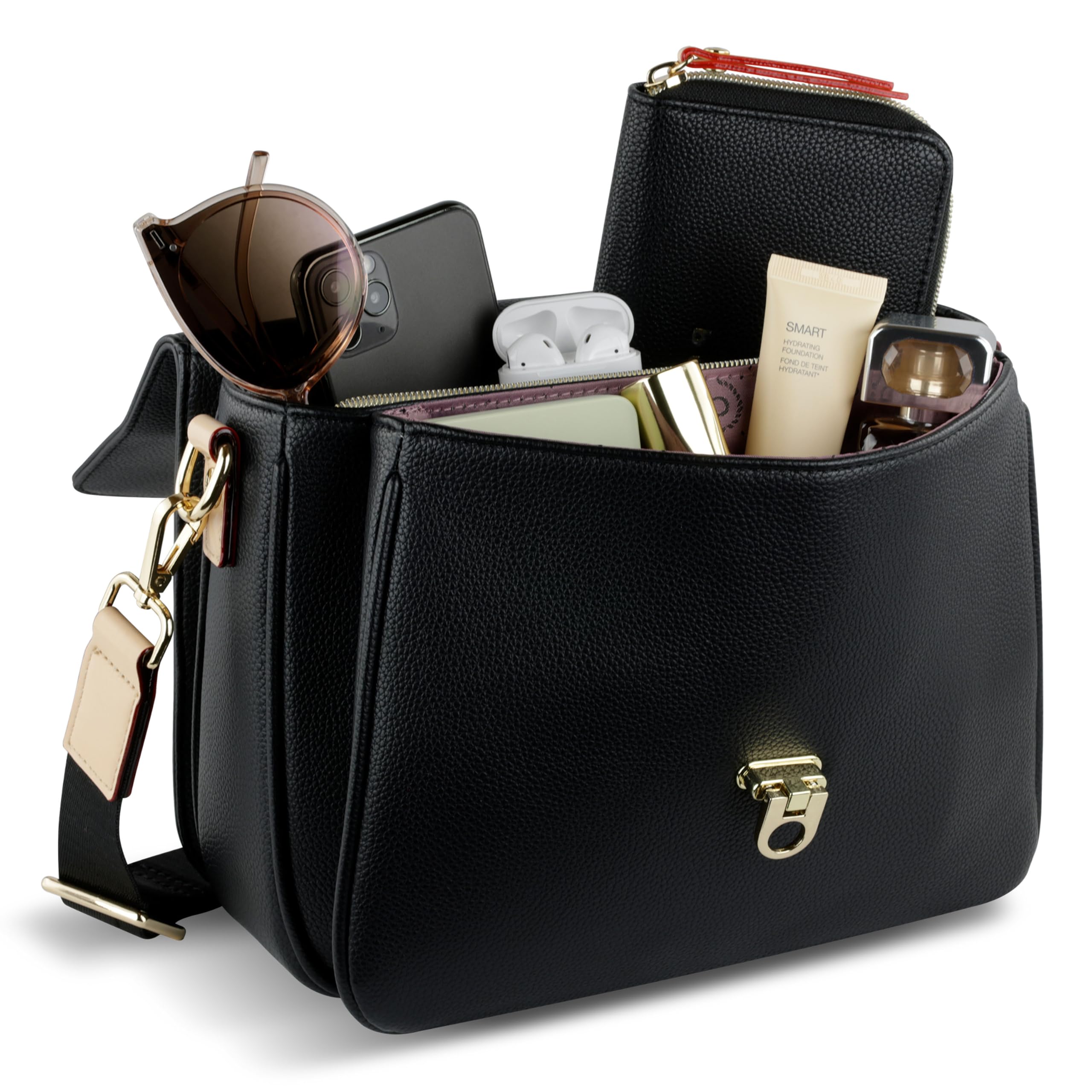 bugatti Ella Classic Women's Faux Leather Shoulder Bag Handbag, black, S, Contemporary