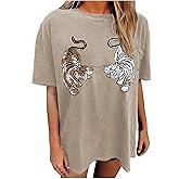 Avanova Women Tigers Graphic Oversized Tee Top Short Sleeve Loose Crewneck Summer T-Shirt
