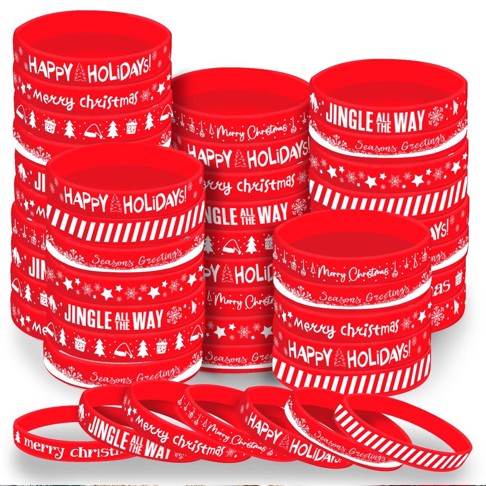 Morcheiong 42 Pieces Christmas Rubber Bracelets 7 Classic Design Silicone Wristbands for Merry Xmas Party Favors (Red)
