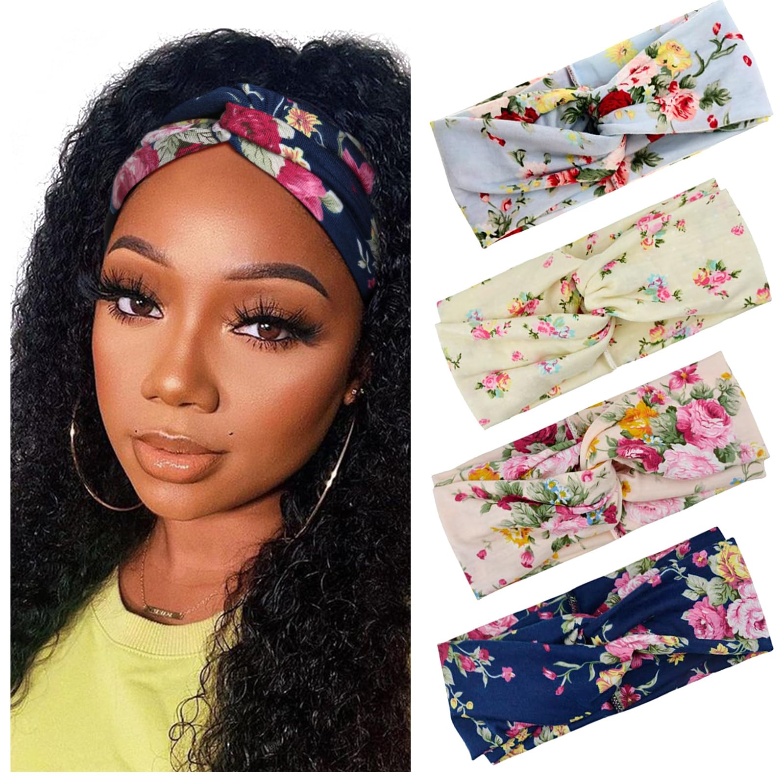 DRESHOW 4 Pack Women Headbands Boho Criss Cross Head Wrap Elastic Hair Bands Accessories