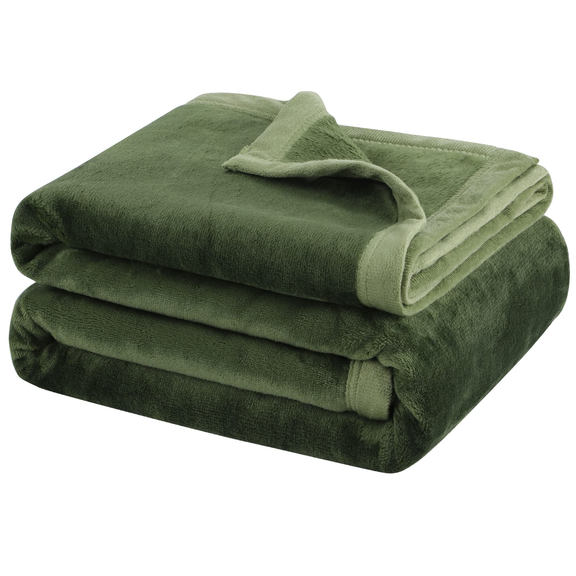 PiccoCasa Flannel Fleece Blanket Soft Lightweight Warm Fuzzy Blanket for All-Seasons, Wide Hemmed Luxury Comfy Decorative for Couch Living Room Fern Green Single (130 x 150cm)