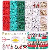 Wuollgess 3500 PCS Christmas Clay Beads Bracelet Making Kit, Polymer Heishi Beads for Jewelry Making, Letter Beads Friendship Bracelet Kit with Christmas Charms for Necklace Earring DIY