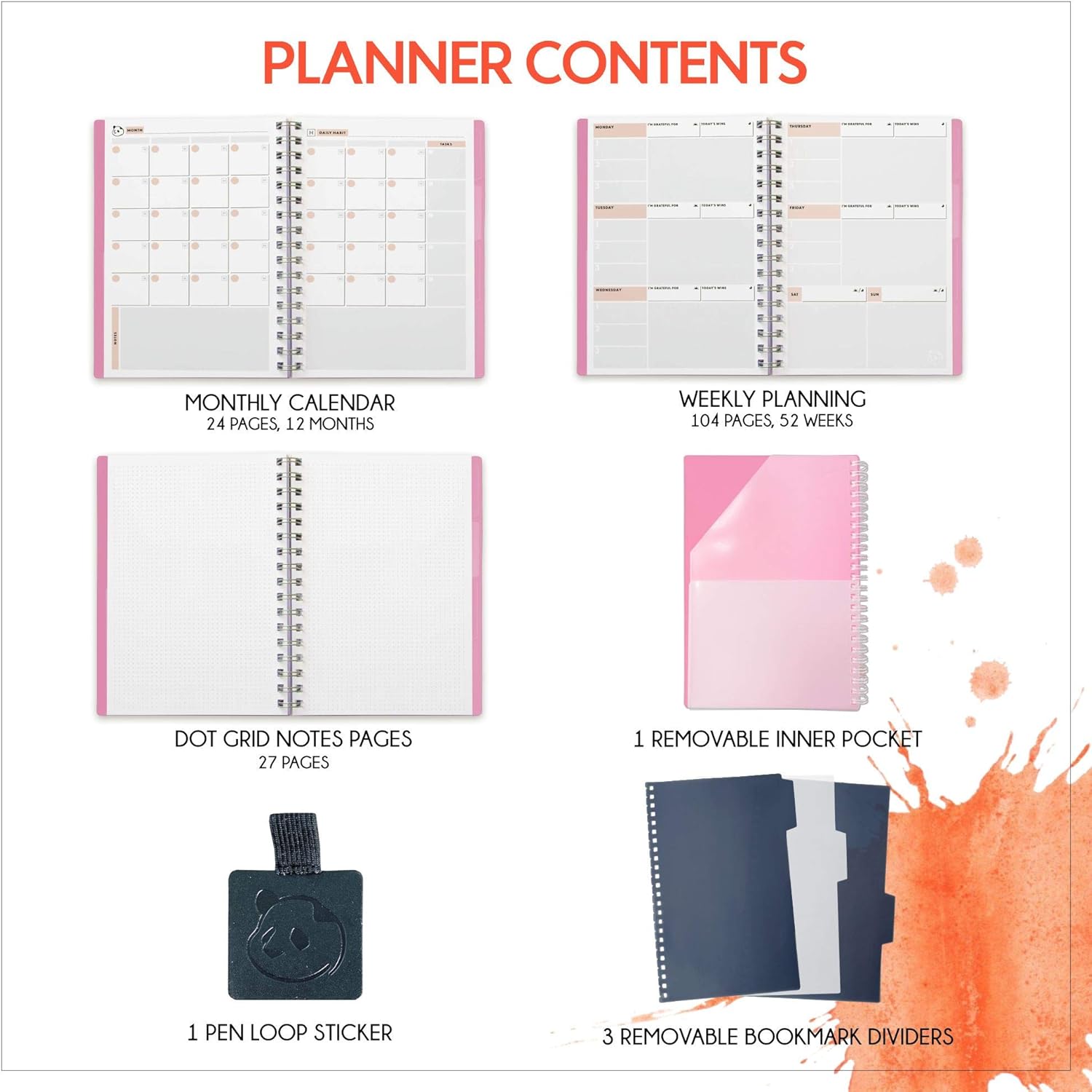 Weekly Planner 2.0 by Panda Planner 2020-2021 - 1 Year Monthly Calendar and Weekly Organizer Notebook - Spiral Bound Wire Binding 12 Month Weekly Planner - 8.25" x 5.75" - Black : Office Products