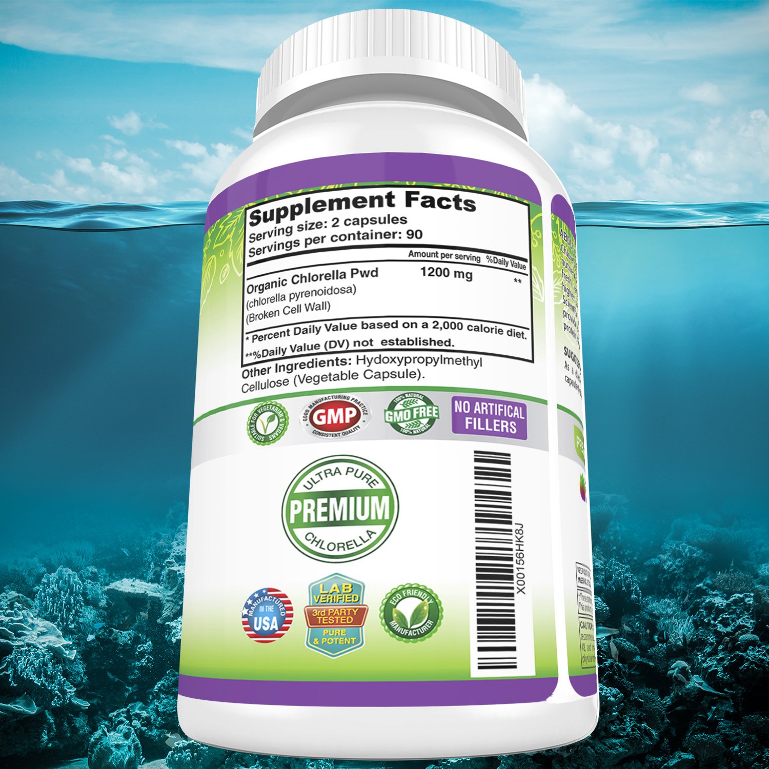 Premium Chlorella Supplement by Fresh Healthcare, 1200mg Pure Vegan