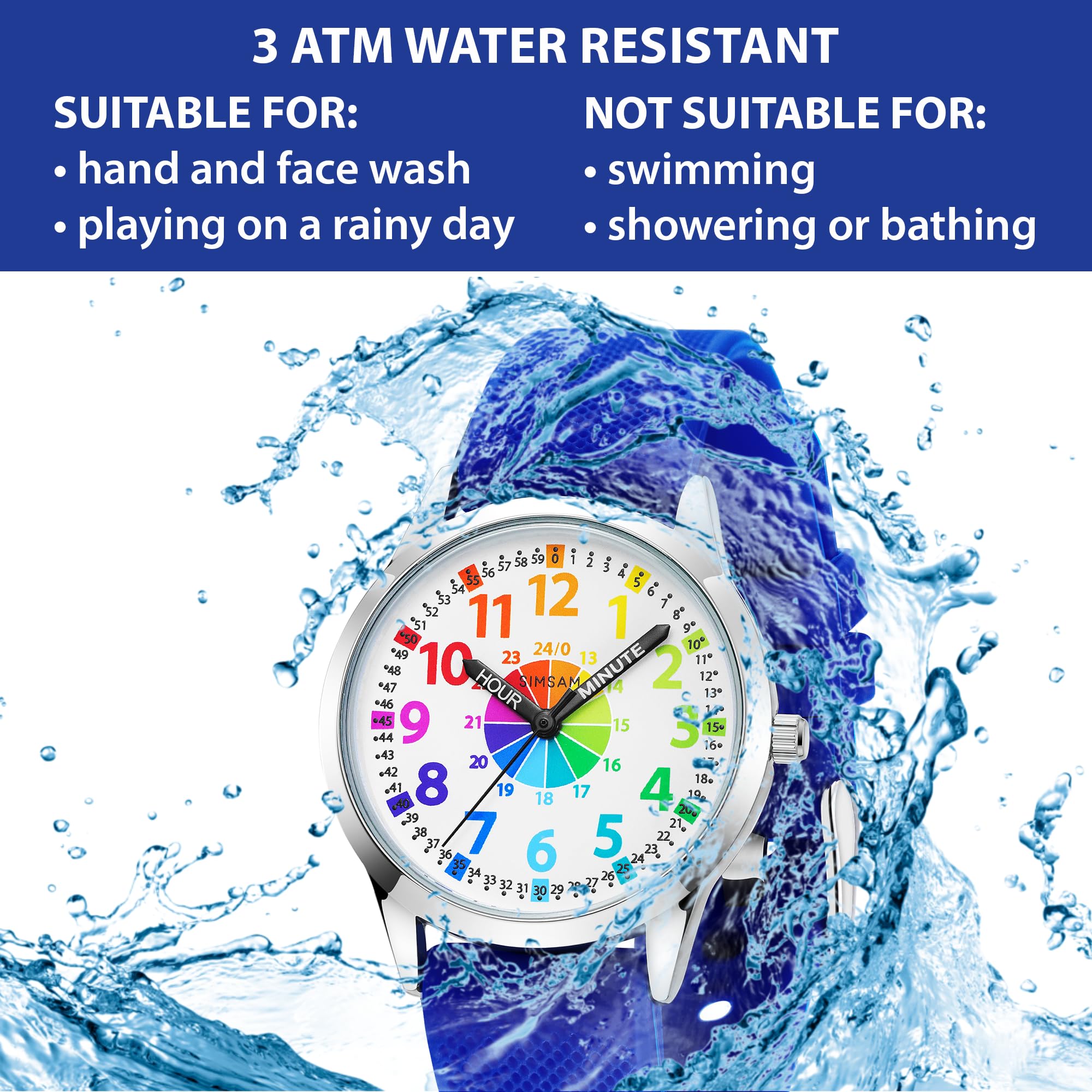 SIMSAM Kids Analog Watch, Learning Watch for Kids 8-12, Waterproof Time Teacher Watches for Boys Ages 5-7 6-8, Easy to Read Educational Girls Watches Ages 8-12, Great Gift Boys Girls Year 4-12 Old Waterproof