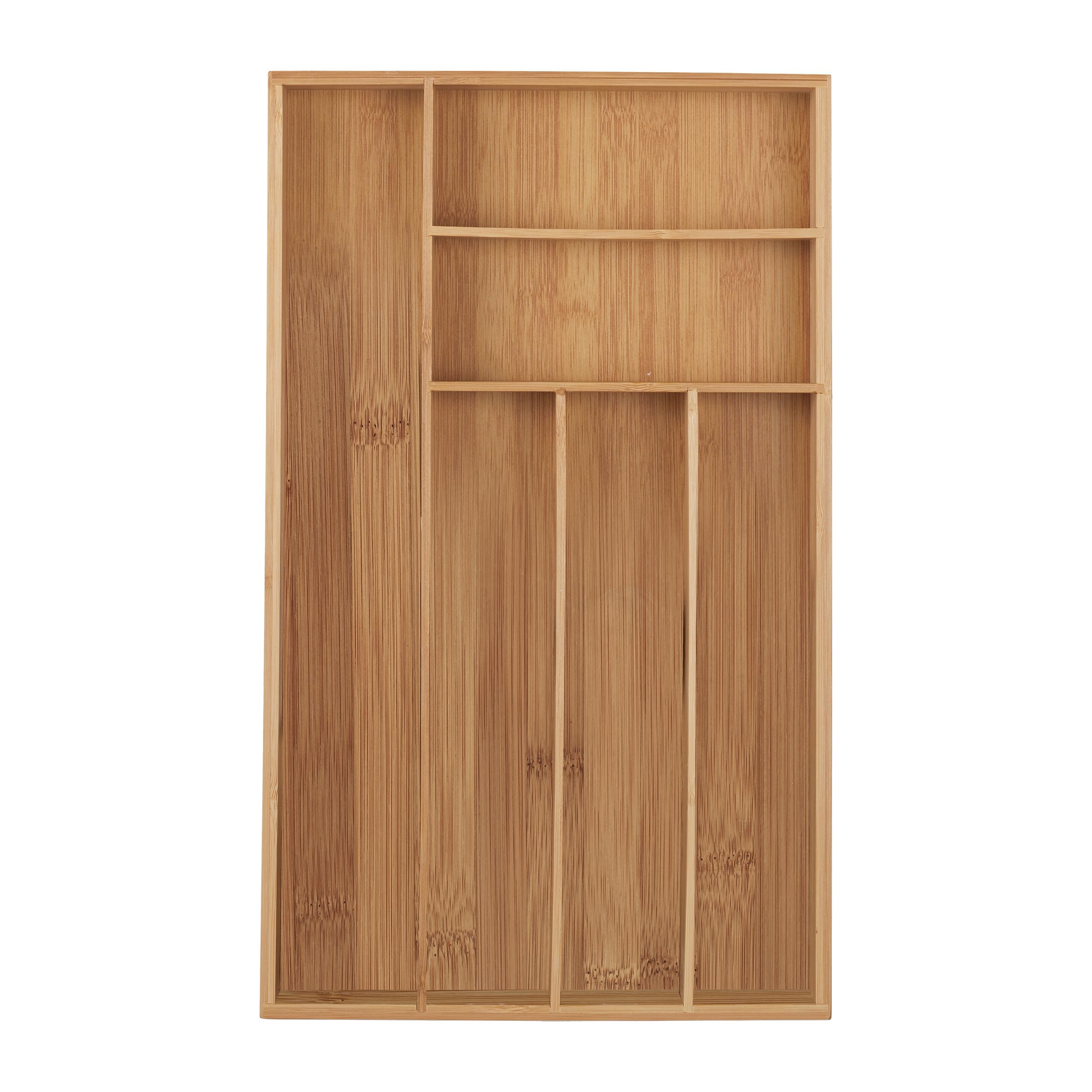 Relaxdays Cutlery Tray, 6 Compartments, Bamboo, 5 x 27.5 x 46 cm, Narrow Kitchen Drawer Insert for Utensils, Natural