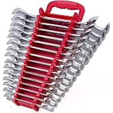 15-Piece Premium Angle Head Open End Wrench Set, Chrome Vanadium Steel, Mirror Chrome Finish | Include Metric Sizes 10, 11, 12, 13, 14, 15, 16, 17, 18, 19, 20, 21, 22, 23, 24mm with Storage Rack