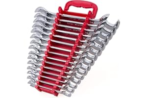 EFFICERE 15-Piece Premium Angle Head Open End Wrench Set, Chrome Vanadium Steel, Mirror Chrome Finish | Include Metric Sizes 10, 11, 12, 13, 14, 15, 16, 17, 18, 19, 20, 21, 22, 23, 24mm with Storage Rack