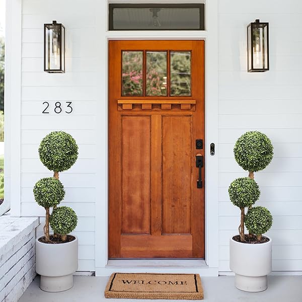DAMOMO ARTIFICIAL BOXWOOD BALL TOPIARIES TREES, OUTDOOR 3FT FAKE TOPIARY TRIPLE BALL BOXWOOD TREE 2 PACKS, FAUX SHRUBS GREEN PLANTS DETACHABLE SPHERE POTTED DECOR INDOOR PORCH OR GARDEN（35INCH）
