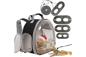 WEVONIGU Bearded Dragon Travel Backpack with Harness and Leash Set,Lizard Backpack Travel Carrier,Space Capsule Clear Bubble Window Astronaut Reptile Carrier Backpack, Airline Approved