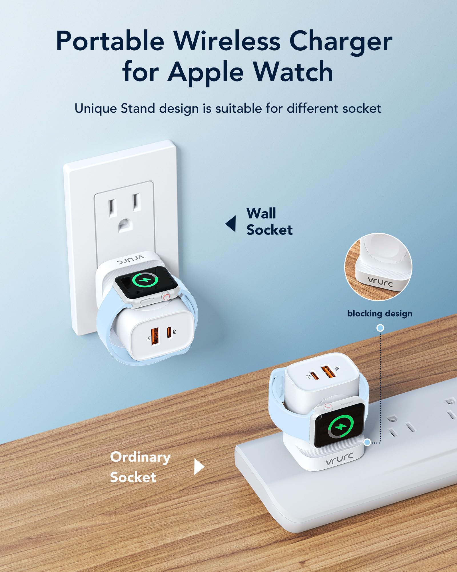 VRURC VRURC for Apple Watch Charger, Wireless Magnetic Portable iWatch Charger, PD 20W 3-in-1 Travel Essentials Fast Charging Block for iWatch Ultra/SE/11/10/9/8/7/6/5,iPhone 17/16/15/14/13,Android-White