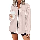 HOTOUCH Waffle Button Down Shirts for Women Dressy Casual Work Shacket V Neck Long Sleeve Lightweight Tops with Pocket