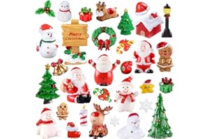 32Pcs Christmas Miniature Figurines, Mini Resin Figurines to Hide Small Resin Santa Claus Snowman Xmas Trees Animals for Xmas