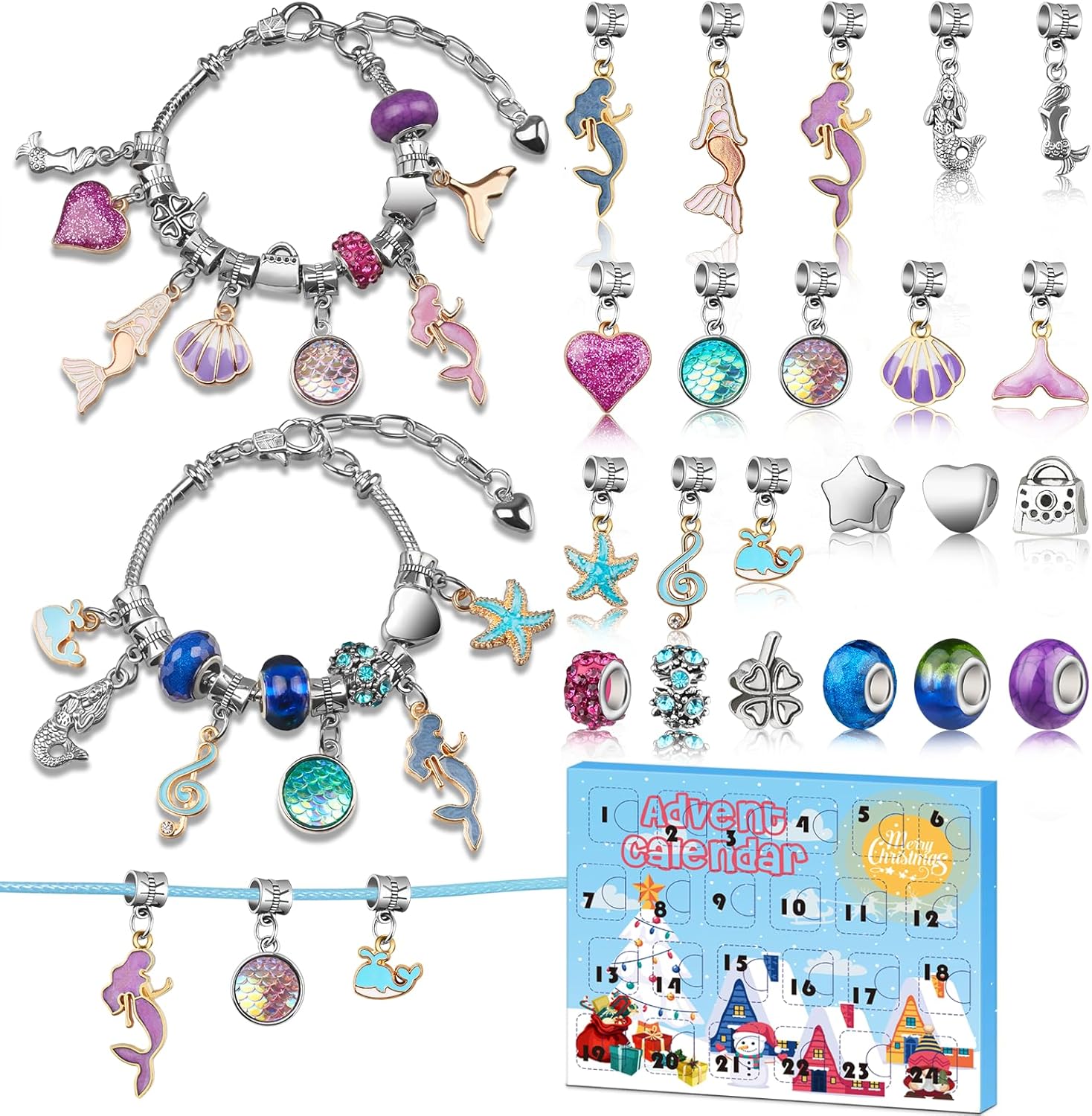 Advent Calendars - Christmas Advent Calendar 2023, Advent Calendars for Kids/Girl/Teens/Teenagers/Adult Women, Little Mermaid Charm Bracelet Jewelry Making Kit for Girls Crafts Mermaid Accessories, Gift for Girls 4-12