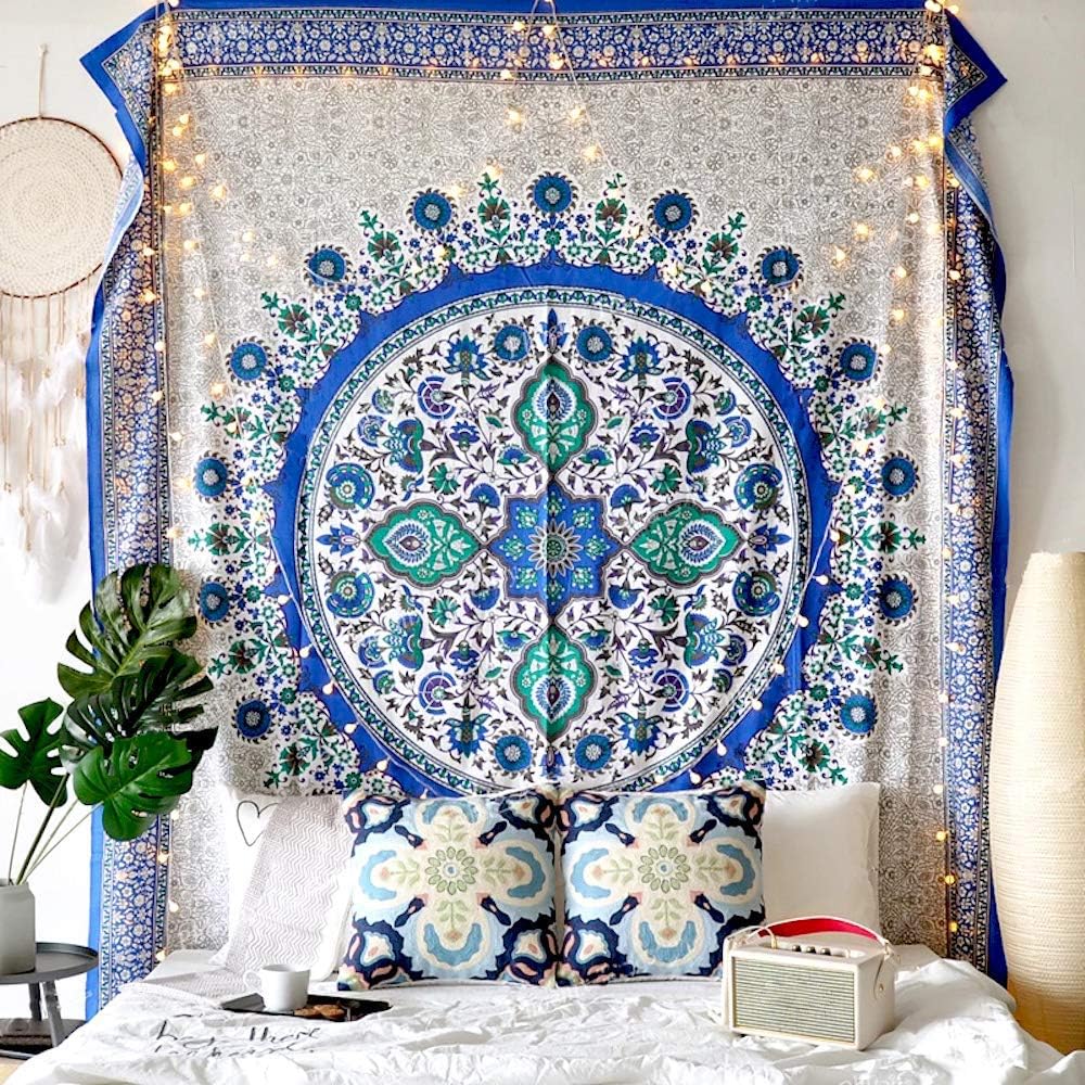 Mandala Hippie Tapestries Bohemian Blue Sunflower Psychedelic Tapestry Dorm Decor Wall Hanging 84.6X92.5INCH