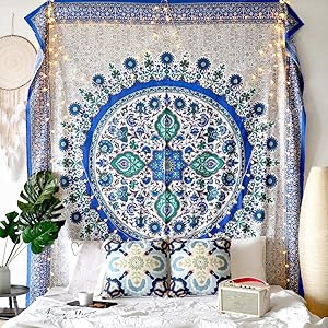 Mandala Hippie Tapestries Bohemian Blue Sunflower Psychedelic Tapestry Dorm Decor Wall Hanging 84.6X92.5INCH