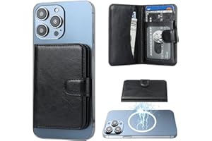 Bocasal for MagSafe Wallet Magnetic Card Holder, RFID Blocking Leather Card Slots for iPhone 16/15/14/13/12 Pro/Max/Plus, Adjustable Kickstand Flip Mag Safe Wallet (Black)