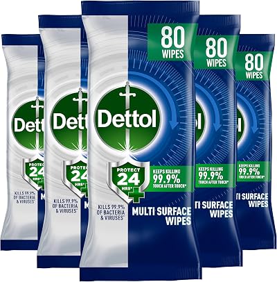 Dettol Protect 24 Multipurpose Antibacterial Wipes 5 Pack 400 Total