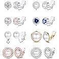 sailimue 8 Pairs Clip Earrings Sets for Women Fashion Cubic Zirconia CZ Crystal Freshwater Pearl Earrings Hypoallergenic Non Pierced Clip on Earrings Jewelry