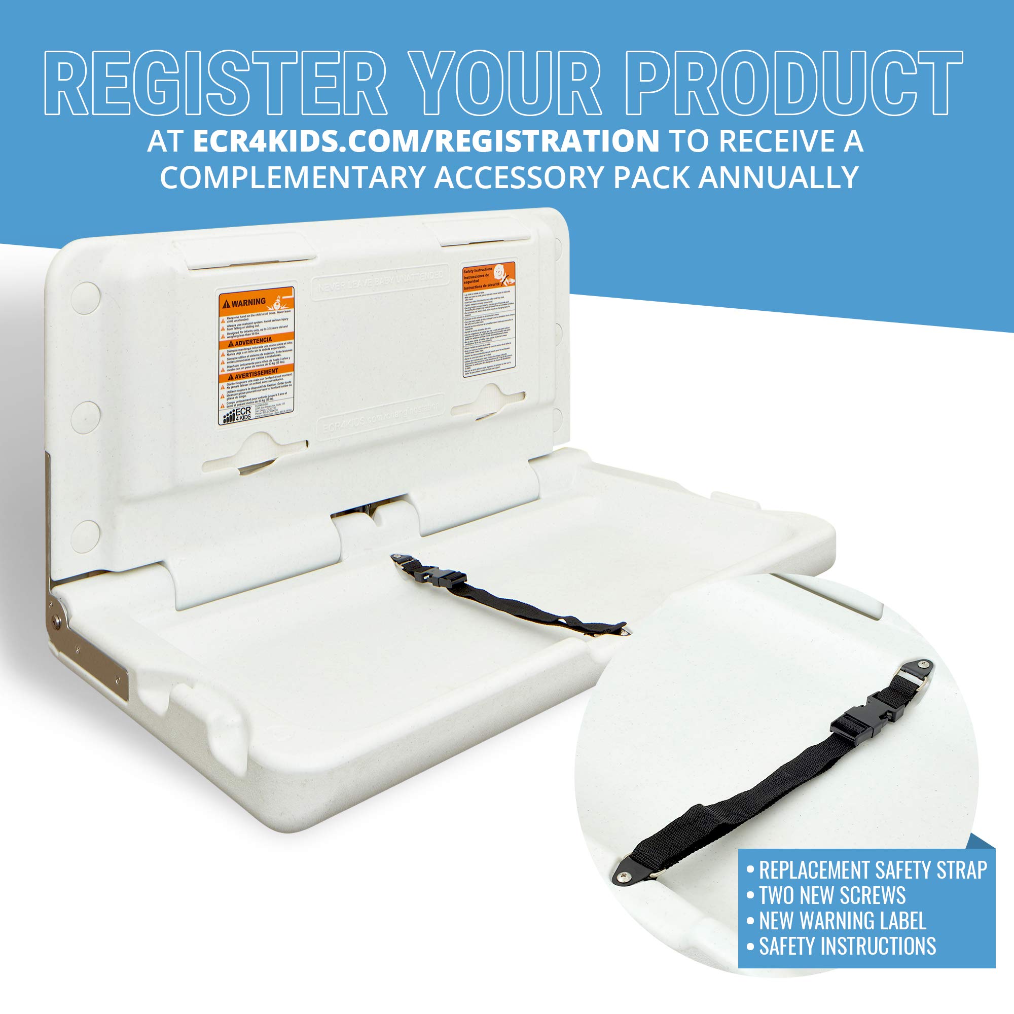 ECR4Kids WallMounted Baby Changing Station, Horizontal FoldDown Diaper Change Table with