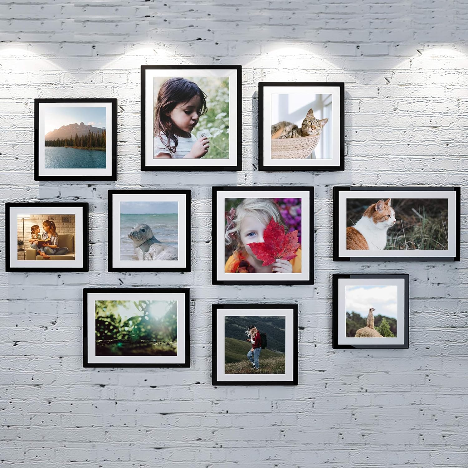 upsimples 11x14 Picture Frame Set of 3, Made of High Definition Glass for 8x10 with Mat or 11x14 Without Mat, Wall Mounting Photo Frame Black -