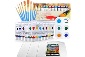ESRICH Acrylic Paint Set,Paint Set with 10 Paint Brushes12 Color 12ml Acrylic Paint,1 Palettes and 4 Pcs Canvas for Students, Artists and Beginner Art Supplies