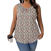 DOLNINE Plus Size Tank Tops for Women Summer Dressy Casual Sleeveless Blouses Loose Fit Keyhole Pleated Crewneck Work Shirts