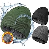 Jeyiour 3 Pcs Waterproof Beanie Fleece Lined Thermal Winter Hat Waterproof Windproof Knit Cap for Men Women Hiking Skiing