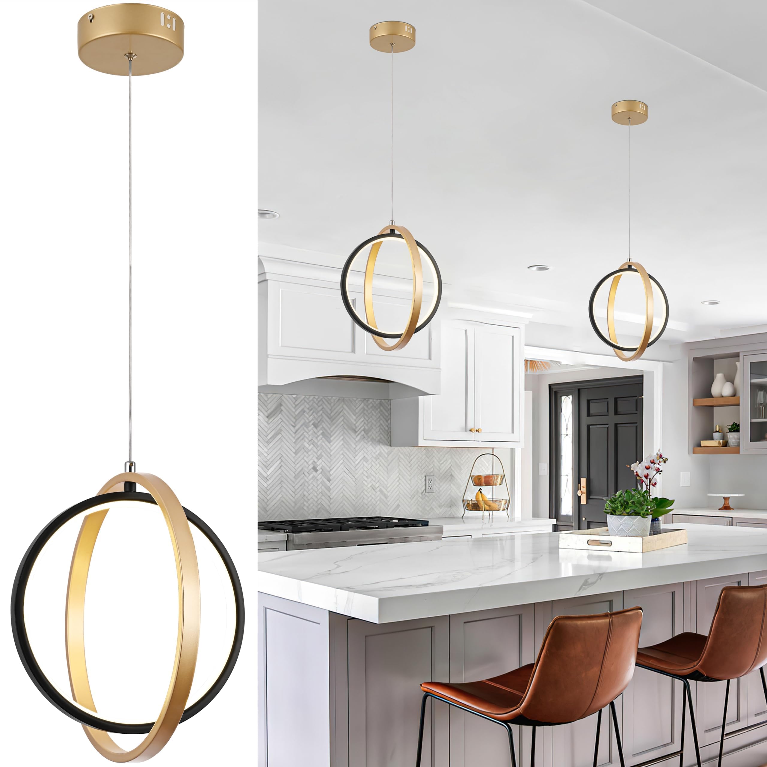 Photo 1 of AyshwillDec Modern Led Pendant Light Ring Chandelier Gold and Black Pendant Lights Kitchen Island Hanging Kitchen Light over Island Dining Room Chandelier Modern Contemporary Light Fixtures for Dining