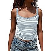 BAIGRAM Women Y2K Going Out Striped Camisole Tops Lace Patchwork Scoop Neck Spaghetti Strap Crop Tank Tops Cute Coquette