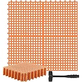Drydiet Drainage Tiles Modular Interlocking Floor Tiles with 1 Pc Plastic Hammer 12" x 12" Cushion Mat Non Slip Rubber Floor mat with Holes for Pool Bathroom Deck Kitchen Patio(Orange,8 Pack)