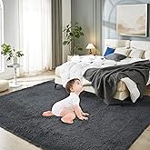Floralux 8x10 Rugs for Bedroom, Dark Grey, Large Area Rug for Living Room, Soft Fluffy Shag Carpet